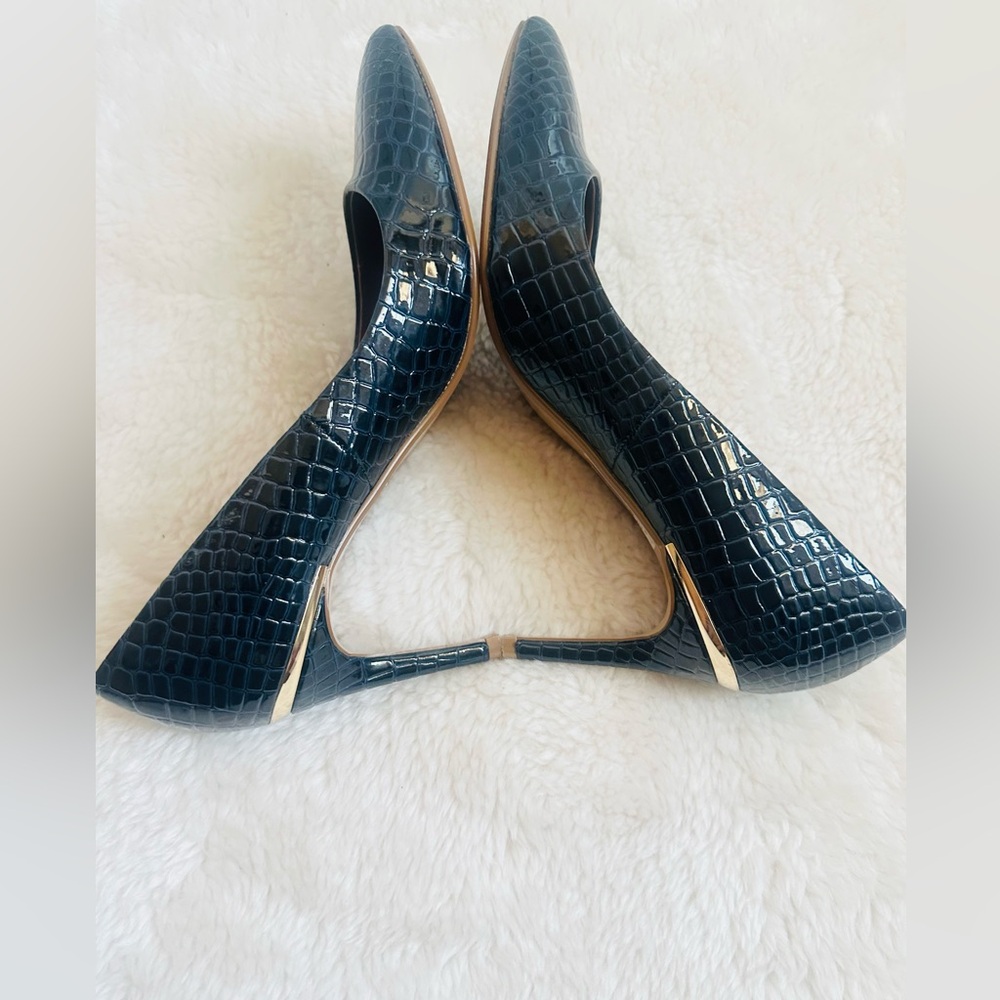 Navy Blue Croc Embossed Pumps Heels - Picture 10 of 15